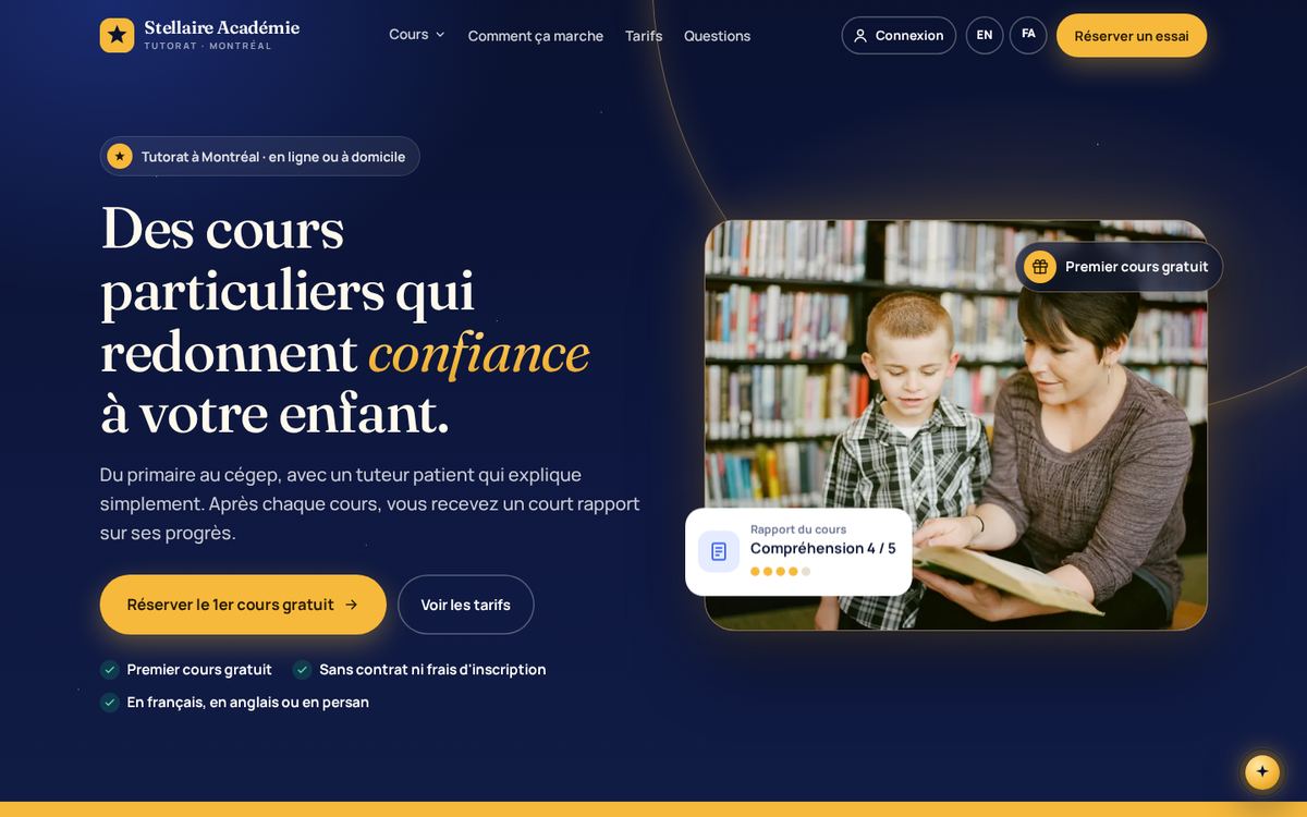 Stellaire Académie website homepage, designed by STELLAIRE