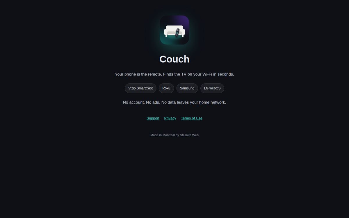 Couch website homepage, designed by STELLAIRE