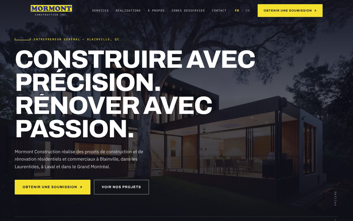 Mormont Construction website homepage, designed by STELLAIRE