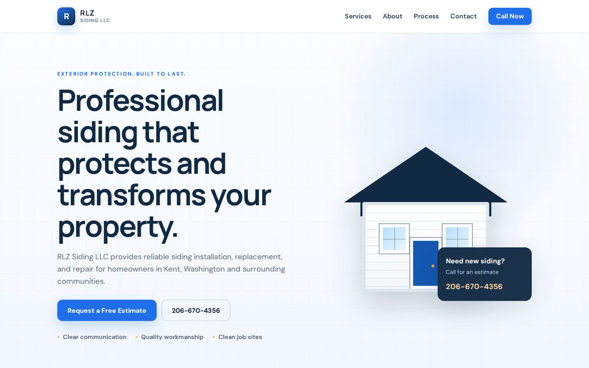 RLZ Siding website homepage, designed by STELLAIRE