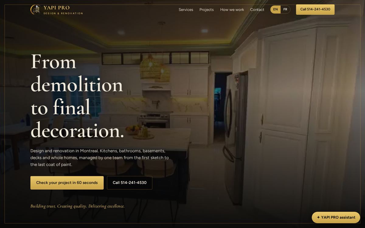YAPI PRO website homepage, designed by STELLAIRE